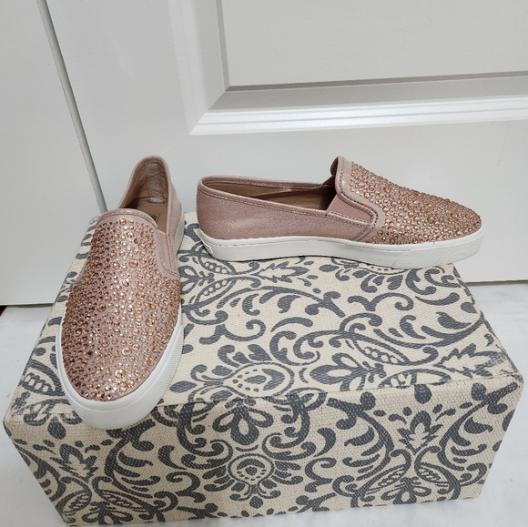 SOLD  Women's Slip-On Sneakers with Rose Gold Rhinestones - Picture 3 of 5